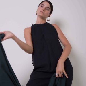 Ajaie Alaie Enza Black Linen Button Side Midi Dress